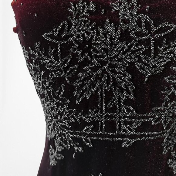 Vintage Burgundy Red Beaded Velvet Knit Maxi Bodycon Strapless Prom Dress Size S - Picture 7 of 7